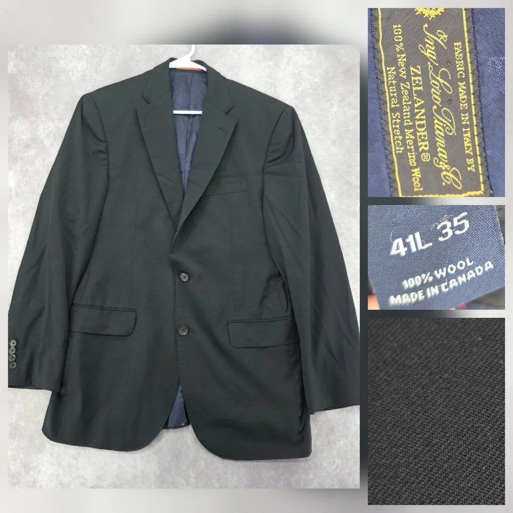 Cremieux Loro Piana Zelander Wool Blazer Sport Coat Mens 41L 35 Black 2 Button